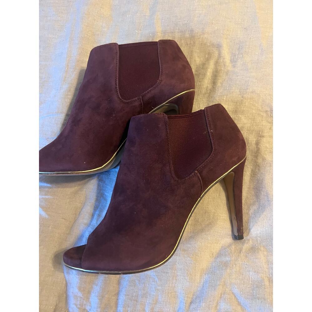 Coach Booties Size 7 B Burgundy Suede Heels Open Toes Adrianna